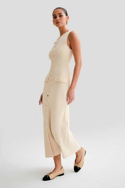 Mila -Sleeveless Buttoned Maxi Dress - Ivory