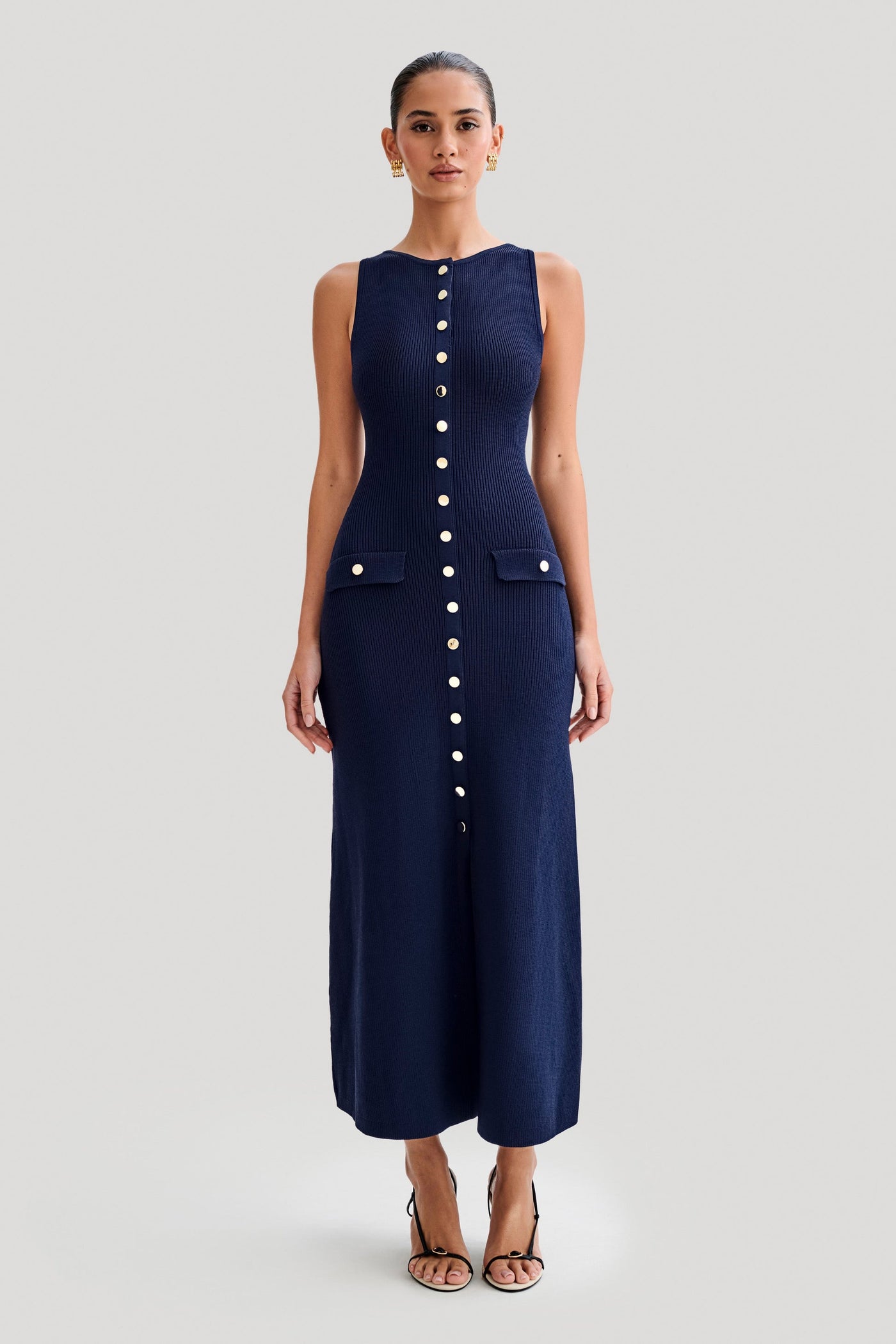 Mila -Sleeveless Buttoned Maxi Dress - Navy