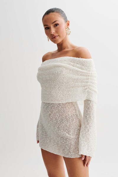 Melina -Off Shoulder Boucle Mini Dress