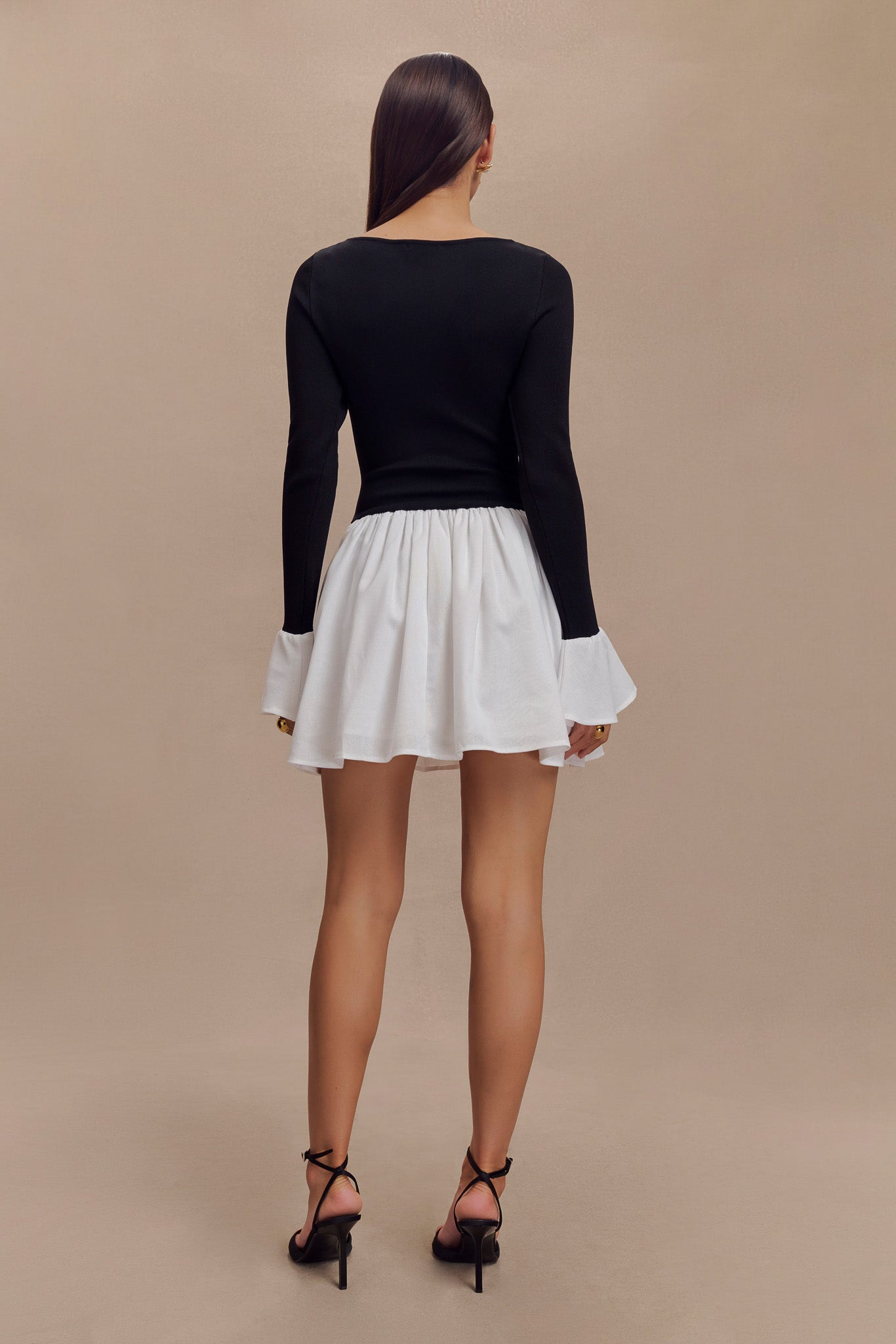 SIDIKA -Knit And Linen Mini Dress - Black & White