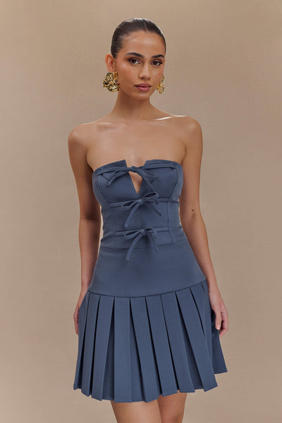 Laura - Pleated Mini Dress With Ties