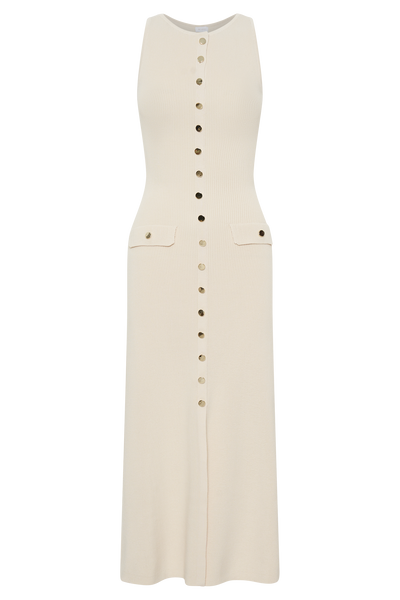 Mila -Sleeveless Buttoned Maxi Dress - Ivory