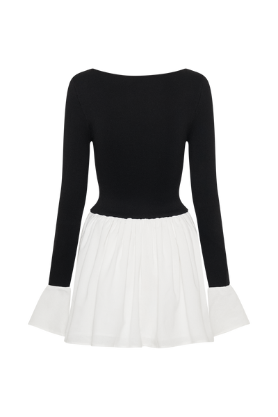 SIDIKA -Knit And Linen Mini Dress - Black & White