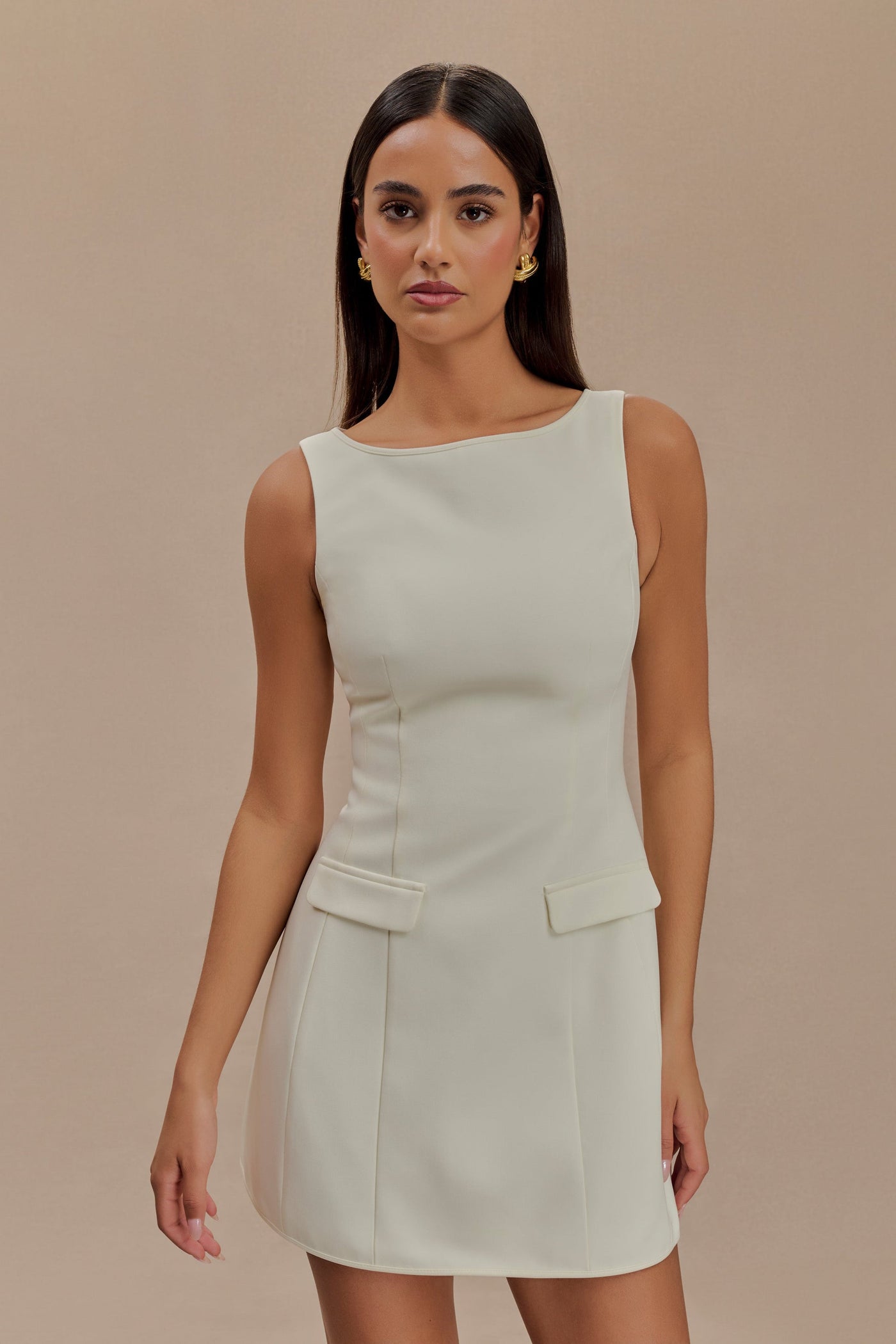 Evelyne -Sleeveless Suiting Mini Dress - Ivory