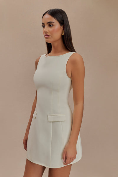 Evelyne -Sleeveless Suiting Mini Dress - Ivory